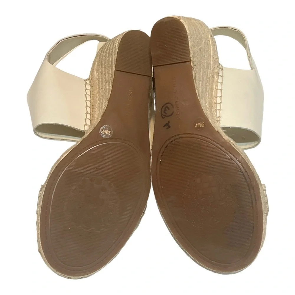Vince Camuto Laminda Ivory Leather Espadrille Wedge Sandal 9.5